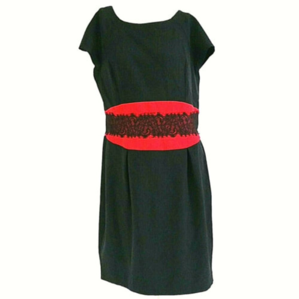 Danny & Nicole Black Lace Accent Cap Sleeve Dress